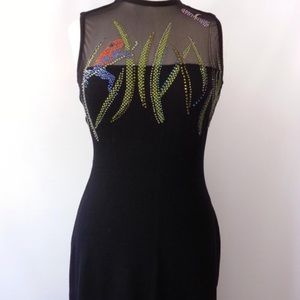 ST. JOHN Couture by Marie Gray Black Knit Pailettes Frog Evening Dress size 10